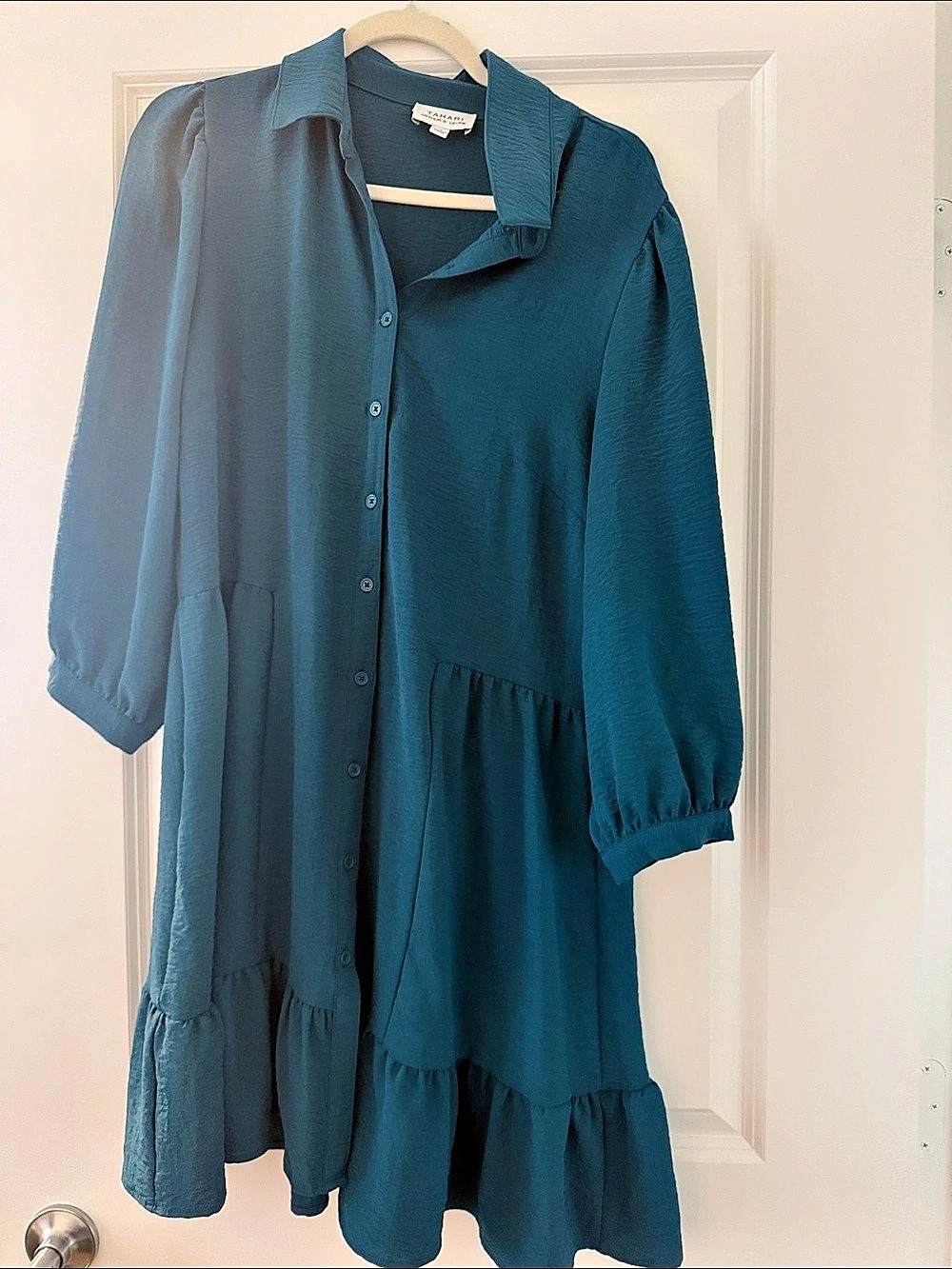 Tahari Tiered Midi Dress in Blue Size 10 Like New